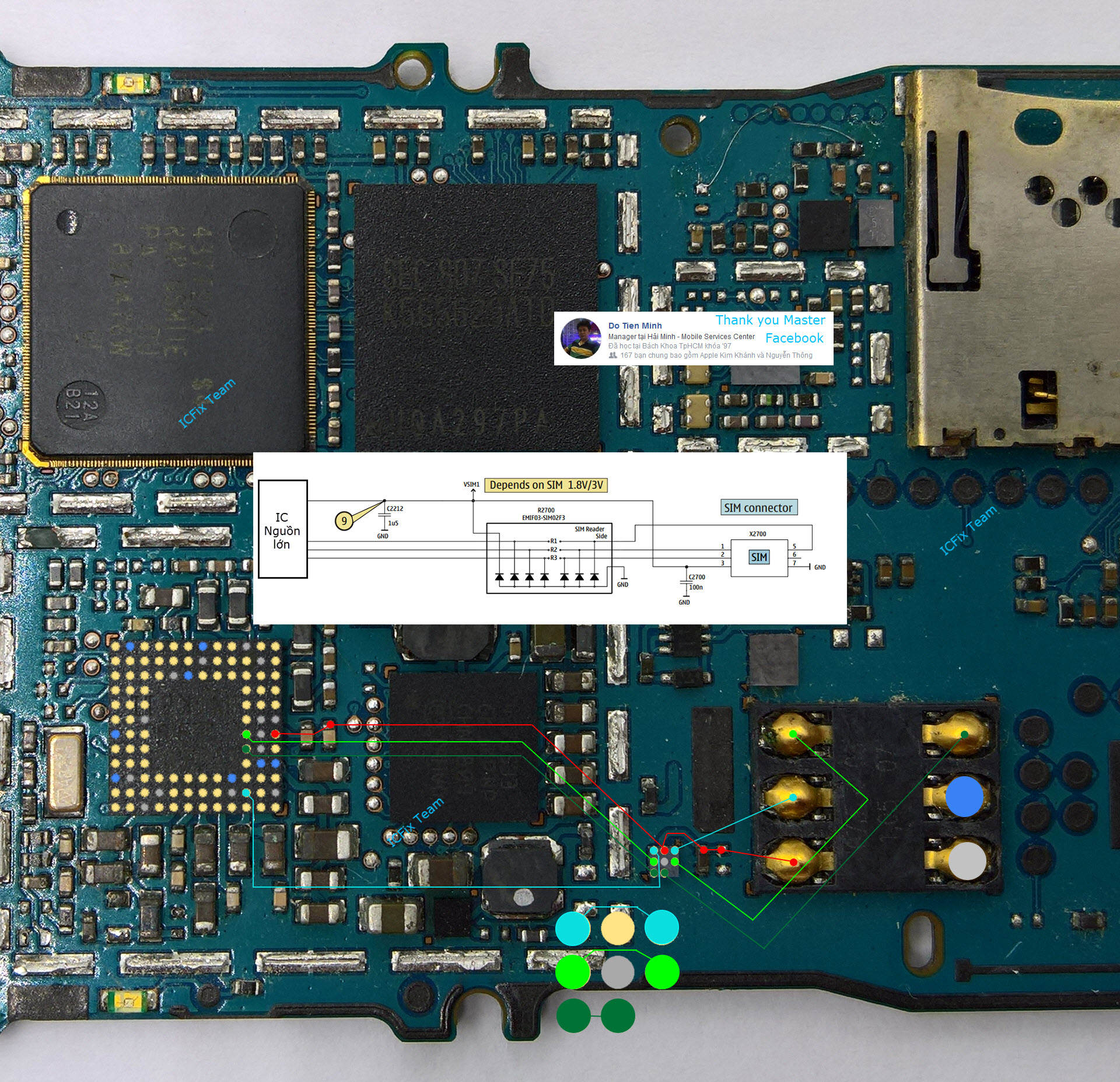 Pháp4: Sửa nokia 6300 không nhận sim tiếp tục với tổng trở 2 Sửa nokia 6300 không nhận sim