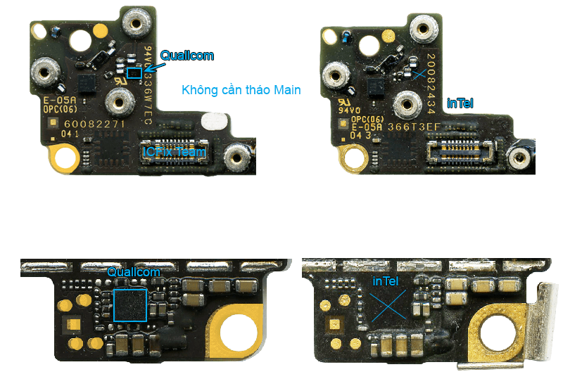 Nhận diện linh kiện iPhone 7 4 phân biệt main 7 intel và quallcom