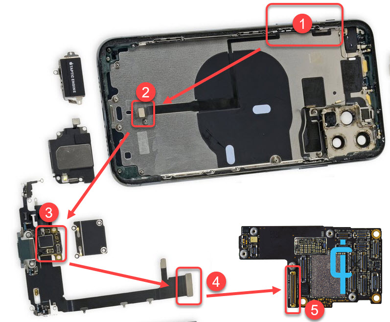 Sửa iPhone 11 Pro Max Lỗi Nút Lên Xuống Gạt Rung 4 Kết nối từ phím lên xuống gạt rung vào tới main