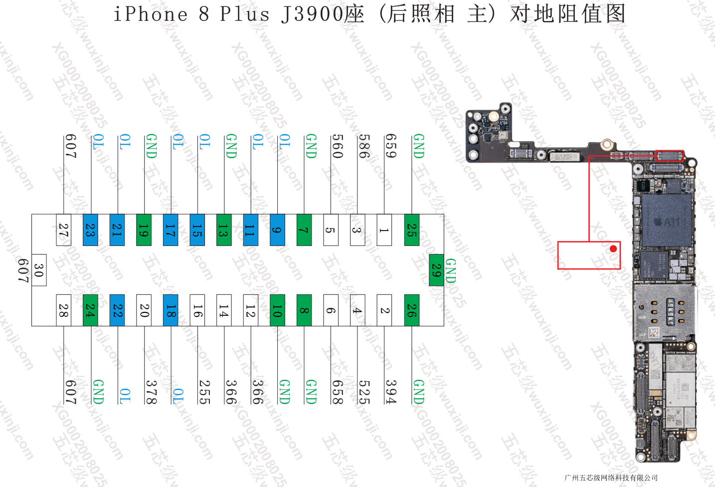 J3900 socket ống kính camera gốc rộng iPhone 8 Plus 4 Bảng tổng trở J3900