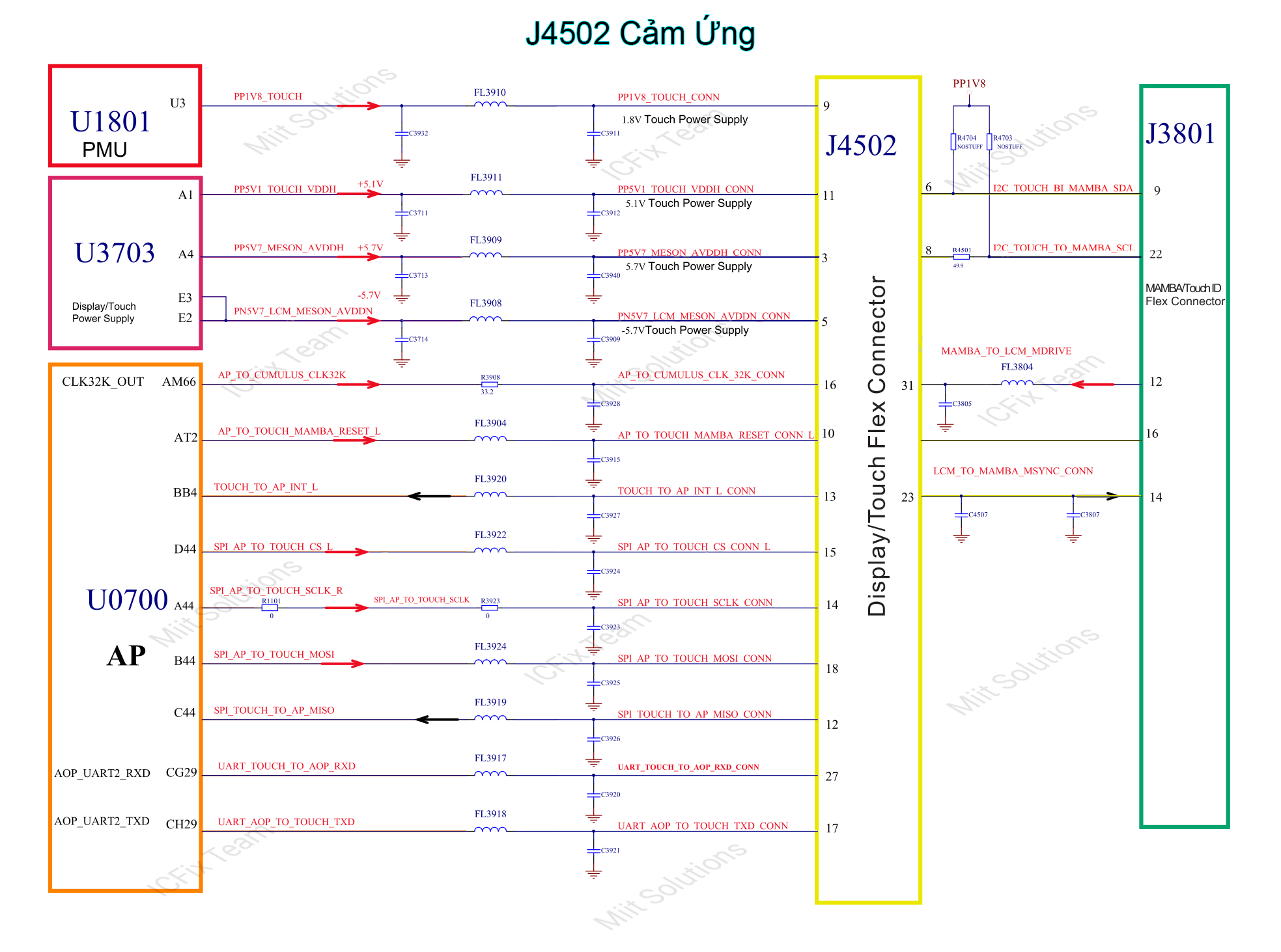 J4502 Socket màn hình, cảm ứng và đèn màn hình iPhone 7 4 Sơ đồ cảm ứng