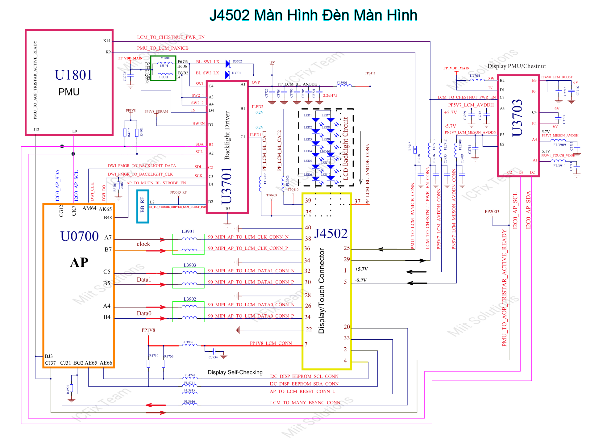 J4502 Socket màn hình, cảm ứng và đèn màn hình iPhone 7 3 Sơ đồ màn hình đèn màn hình